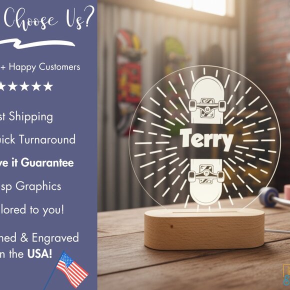 Personalized Skateboarding Night Light – Custom LED Lamp for Skaters - Picture 4 of 8